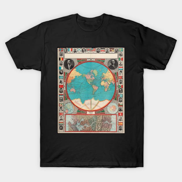 Vintage Map of The World (1913) T-Shirt by Bravuramedia